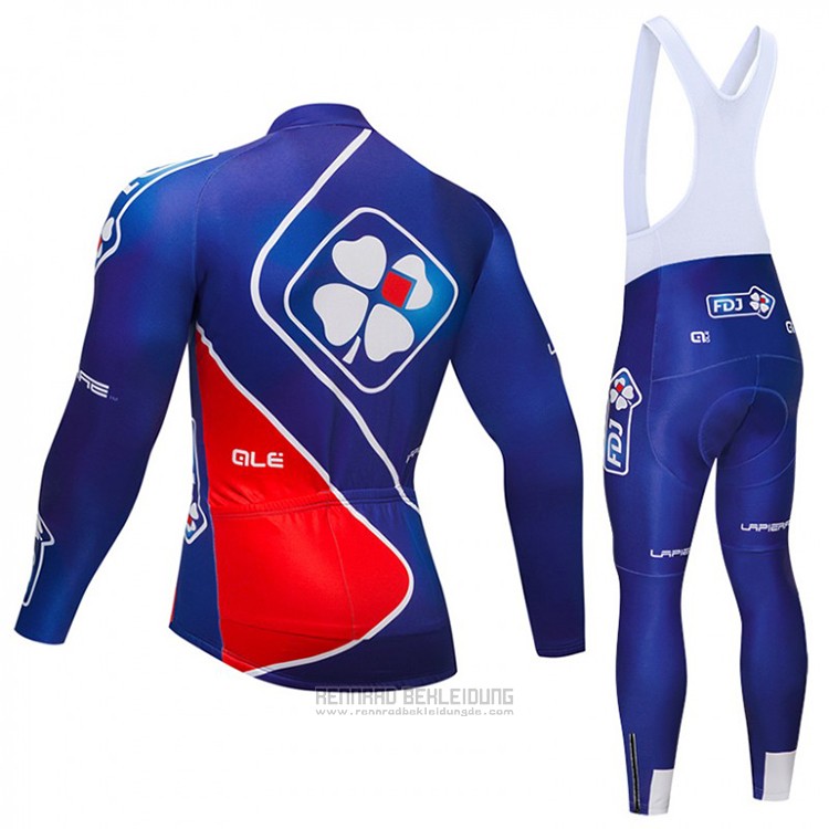 2018 Fahrradbekleidung FDJ Blau Trikot Langarm und Tragerhose - zum Schließen ins Bild klicken